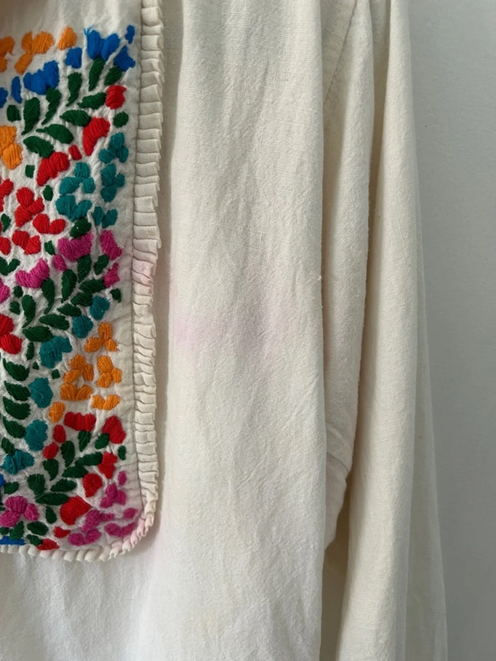 Vintage Embroidered Boho Pullover Top - Hippie Floral Bib and Wide Collar - Picture 13 of 16